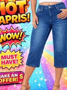 NWT CJ Banks  Modern Fit Capri wide leg  Jeans with embroidery Women's Size 4